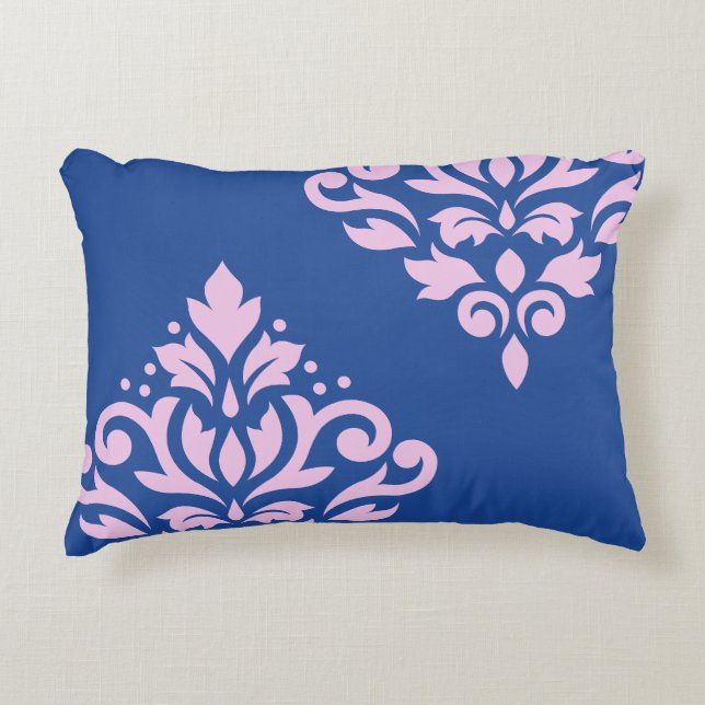 Almofada Decorativa Rolar Damask Art I Rosa em Azul (Frente)