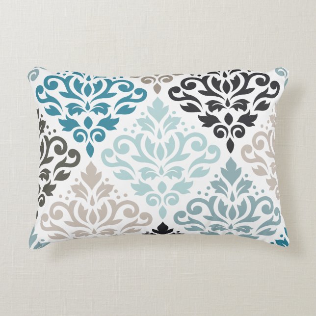 Almofada Decorativa Rolar Damask Lg Pattern Art Teals Brown White (Frente)
