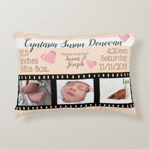 Almofada Decorativa Rolo de Filme de Estatísticas de Bebê Recém-Nascid