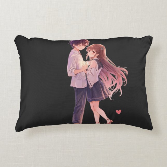 Almofada Decorativa Romantic Anime Couple - Cute Aesthetic Lovers Art  (Frente)
