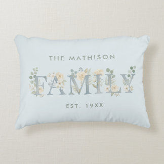 Almofada Decorativa Romantic Dusty Blue Floral Family Monogram MH26