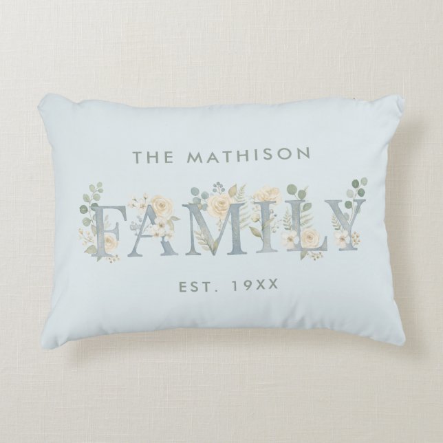 Almofada Decorativa Romantic Dusty Blue Floral Family Monogram MH26 (Frente)