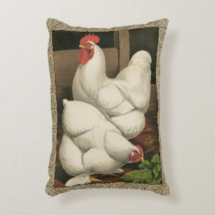Almofada Decorativa Roosters & Hen fora da Casa Hen com Fronteira Bran