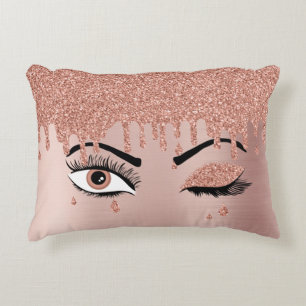 Almofada Decorativa Rosa cor-de-rosa Dourado Eyelashes Diminuindo bril