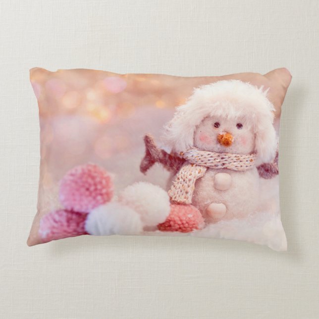 Almofada Decorativa Rosa de Natal e Branca Fluffy Snowman (Verso)