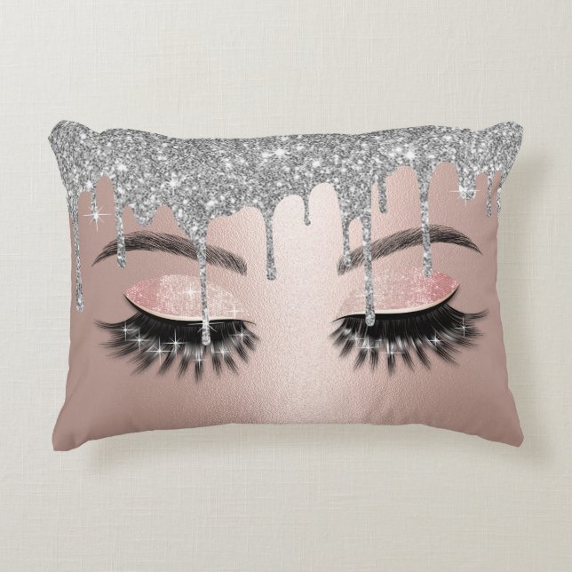 Almofada Decorativa Rosa Dourado Glitter Coloca Lashes no Arranque Sal (Frente)