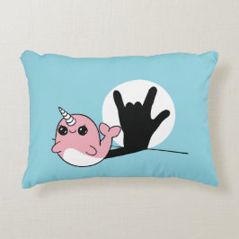 Almofada Decorativa Rosa Narwhal ASL I Love You - Deaf Culture Design