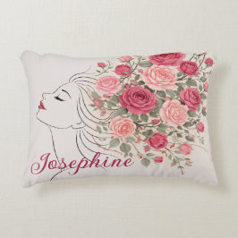 Almofada Decorativa Rosa Personalizada Floral Cabelo Mulher Elegante
