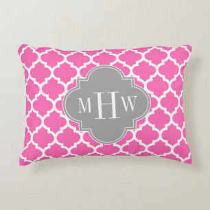 Almofada Decorativa Rosa Quente #2 Branco Marroquino #5 Cinza Escuro N
