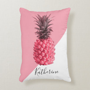 Almofada Decorativa Rosa tropical e abacaxi branco, de cor branca