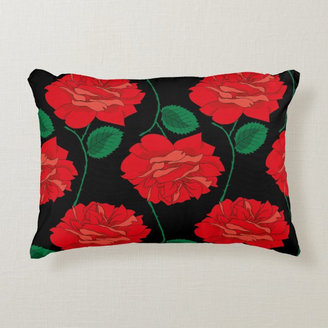 Almofada Decorativa Rosa vermelha em preto (Frente)