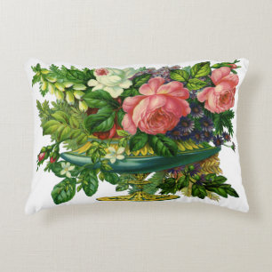 Almofada Decorativa Rosas Cor-de-Rosa Florais Vintage, Vaso de Flores