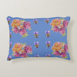 Almofada Decorativa Rosas cor-de-rosa Violeta Azul Shabby floral Cushi