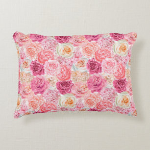 Almofada Decorativa Rosas Florais Rosa Bege Rosa Magenta Branco