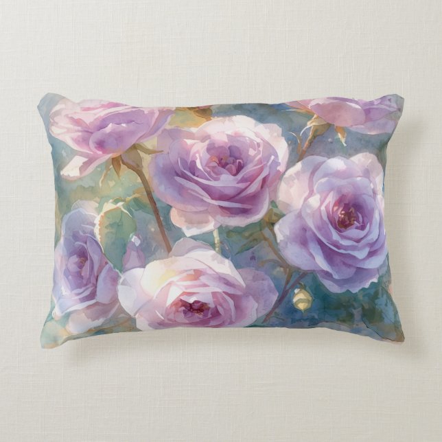 Almofada Decorativa Rosas Roxas Claras Flores Impressionistas (Frente)