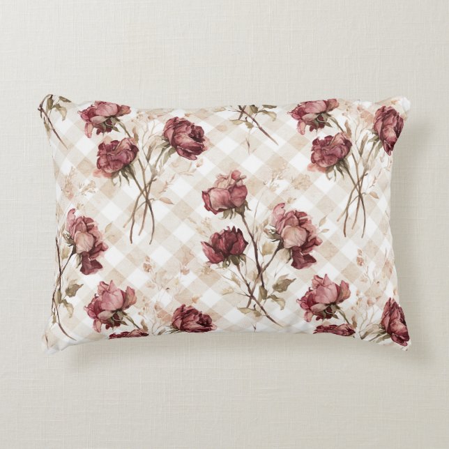 Almofada Decorativa Rosas Vermelhas Creme Flores (Frente)