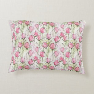 Almofada Decorativa Rosebutas de Cores d'Água Rosa Escamosas