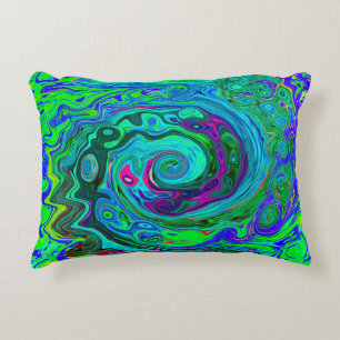Almofada Decorativa Rotação Abstrato Retro Verde e Azul