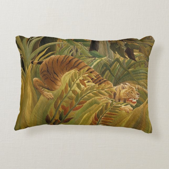 Almofada Decorativa Rousseau Arte Tropical de Tigres (Verso)
