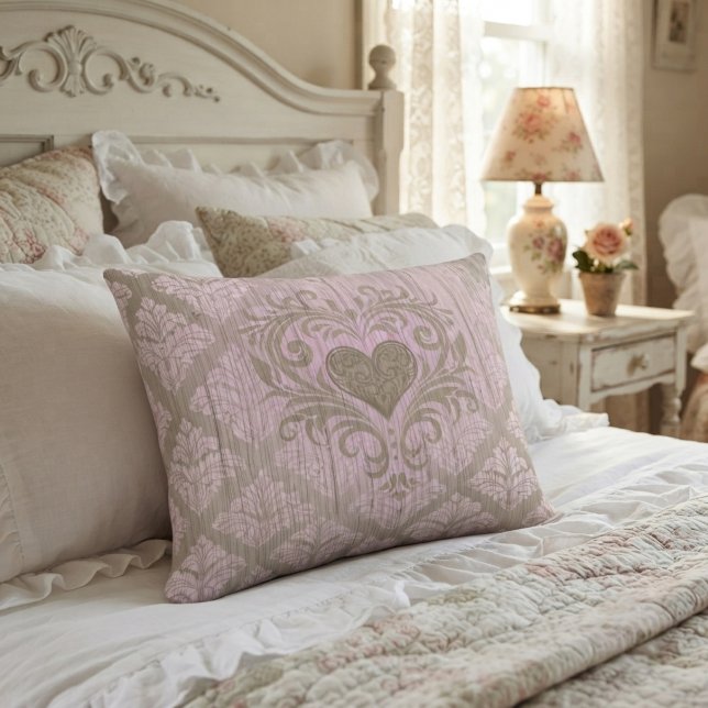 Almofada Decorativa Roxo Bege Damasco Com Coração  (Criador carregado)