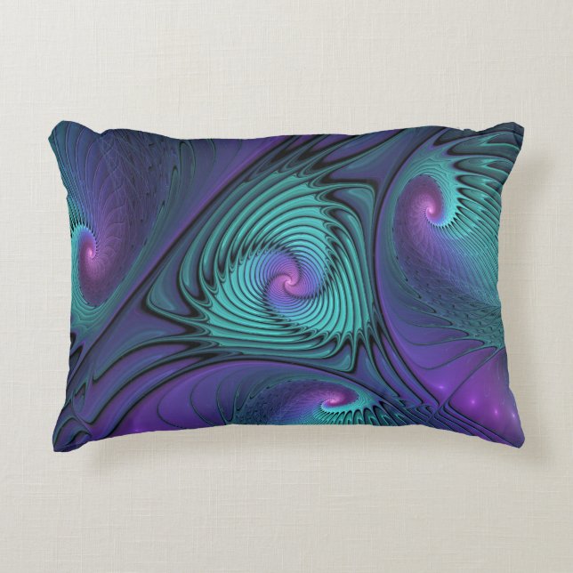 Almofada Decorativa Roxo encontra Arte Fractal abstrato Turquesa moder (Frente)