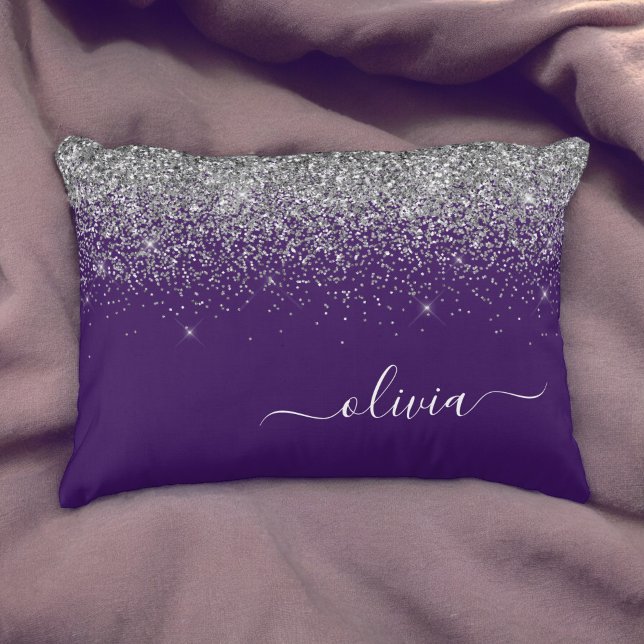 Almofada Decorativa Roxo Silver Glitter Girly Glam Monograma (Criador carregado)
