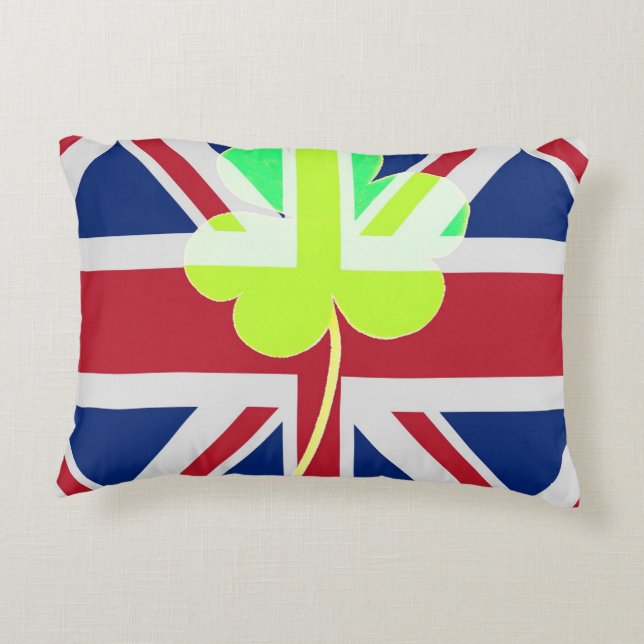 Almofada Decorativa Rua de Clover da Irish British Flag Shamrock, Patr (Verso)