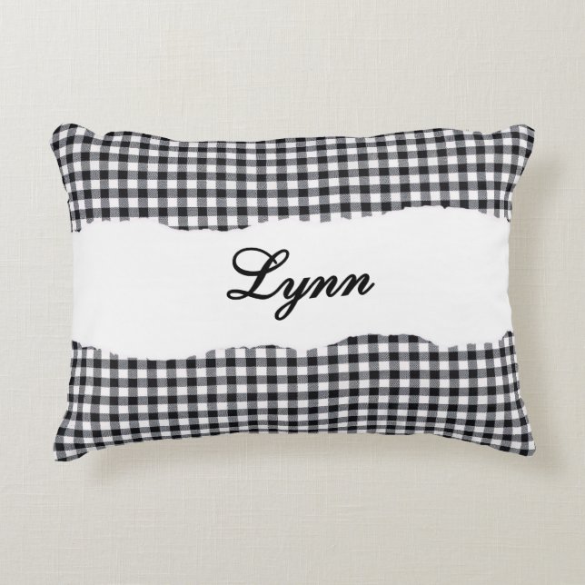 Almofada Decorativa Rustic Black Gingham Personalized Name (Frente)