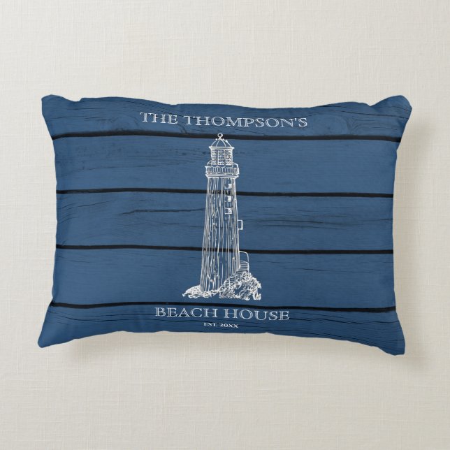 Almofada Decorativa Rustic Blue Wood Sea Lighthouse Beach House (Verso)