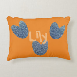 Almofada Decorativa Rustic Denim Hearts Add Name