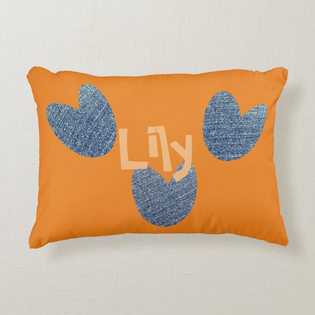 Almofada Decorativa Rustic Denim Hearts Add Name (Frente)
