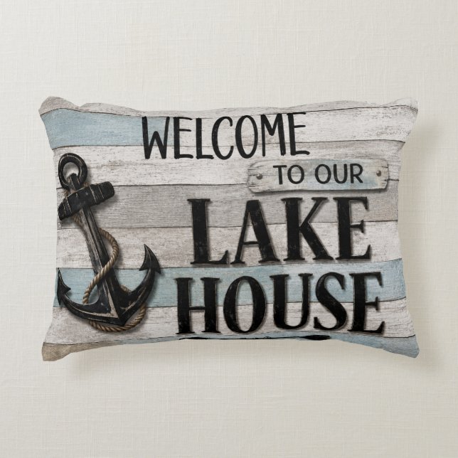 Almofada Decorativa Rustic Lake House Anchor Nautical Coastal  (Frente)
