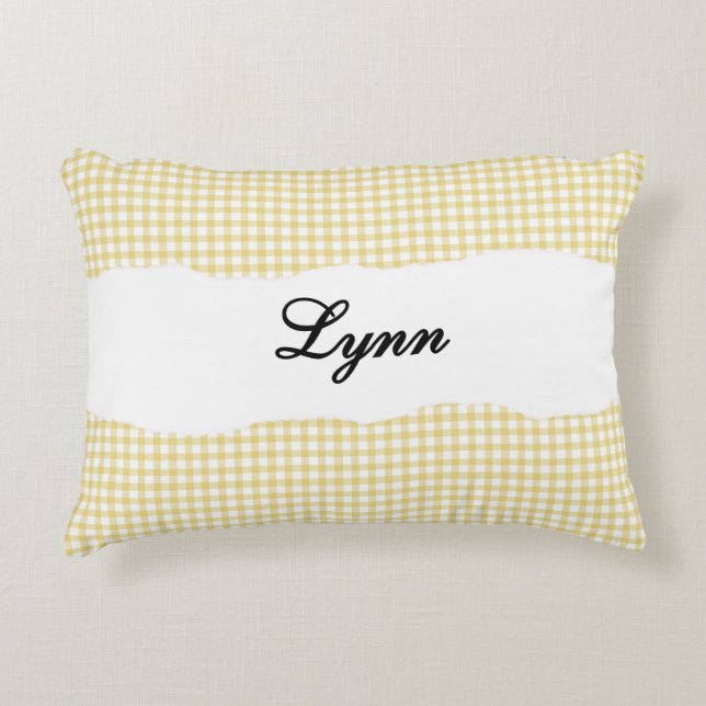 Almofada Decorativa Rustic Yellow Gingham Personalized Name (Frente)