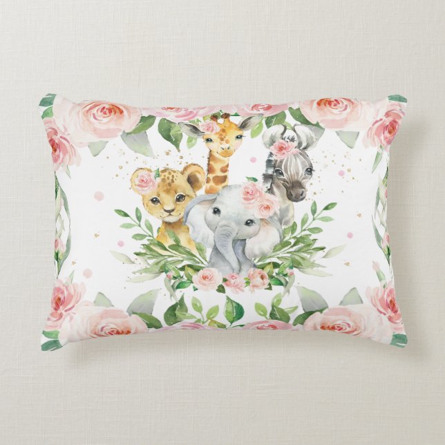 Almofada Decorativa Sala de Enfermeira de Garotas Florais Rosa Safari, (Frente)