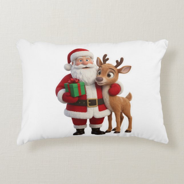 Almofada Decorativa Santa Claus and Rudolph Cartoon (Frente)