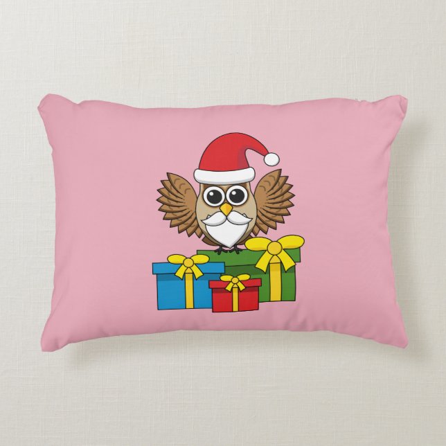 Almofada Decorativa Santa Claus Owl com Presentes (Frente)
