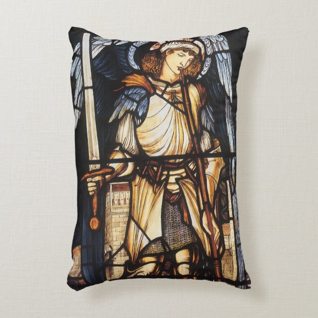 Almofada Decorativa Santo Michael por Sir Edward Coley Burne-Jones (Frente(Vertical))