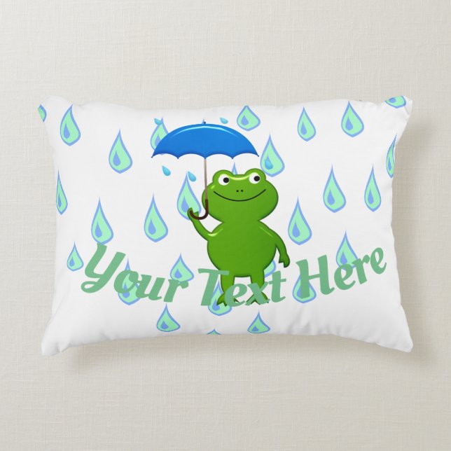 Almofada Decorativa Sapo Kawaii e Chuva (Frente)
