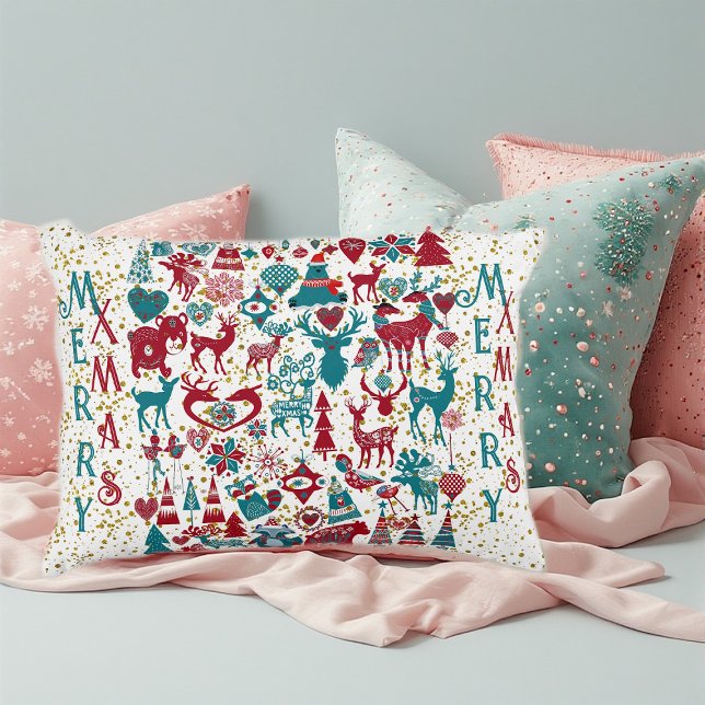 Almofada Decorativa Scandia Felry Natal Símbolos Nórdicos Escandinávia (Scandia Merry Christmas Symbols Nordic Scandinavia Accent Pillow)
