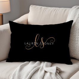 Almofada Decorativa Script Feminino Dourado Preto Moderno Monograma