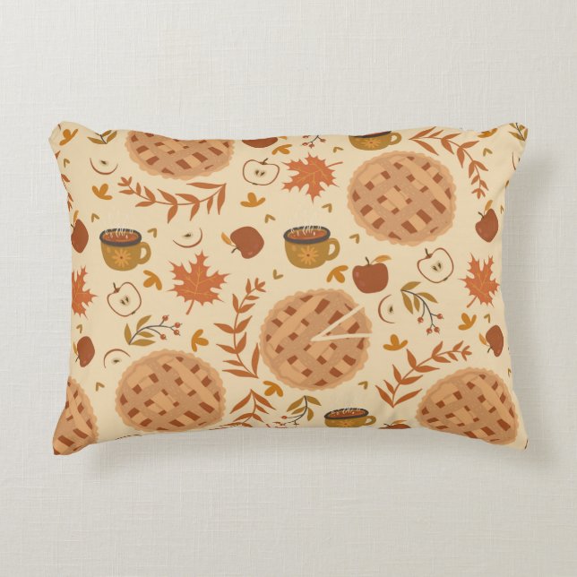 Almofada Decorativa Seamless pattern with apple pie, apples and mugs.  (Frente)