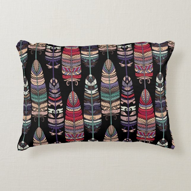 Almofada Decorativa Seamless pattern with birds feathers. Tribal art a (Frente)