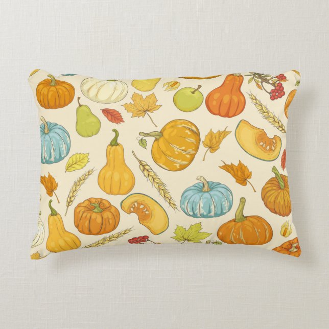 Almofada Decorativa Seamless pattern with pumpkins, autumn leaves, app (Frente)