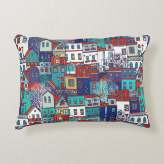 Almofada Decorativa Seamless vintage pattern with colorful houses