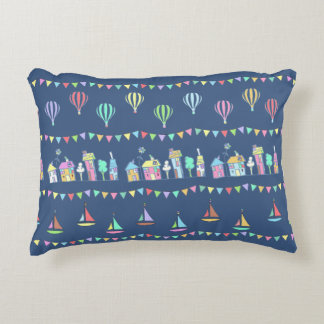 Almofada Decorativa Seaside Town Sail Boats and Bunting Pattern Blue