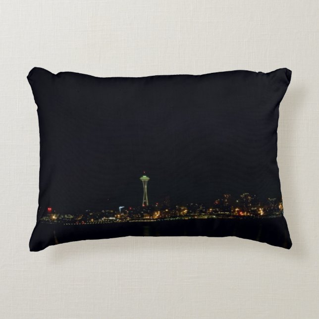 Almofada Decorativa Seattle Skyline à Noite (Frente)