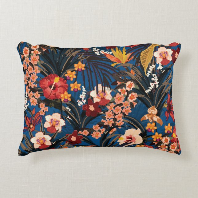 Almofada Decorativa Selva Chic: Azul Escuro Exótico. (Frente)