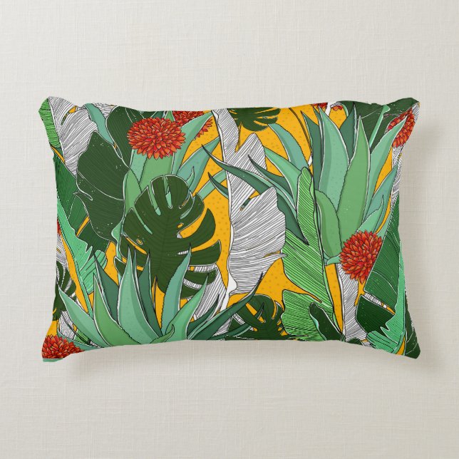 Almofada Decorativa Selva de Verão: Padrão de Palma Brilhante. (Frente)