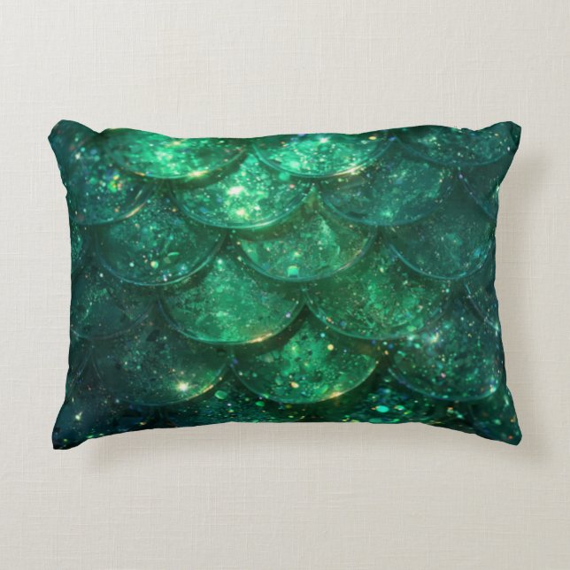 Almofada Decorativa Sereia Verde Brilhante Estampada (Frente)