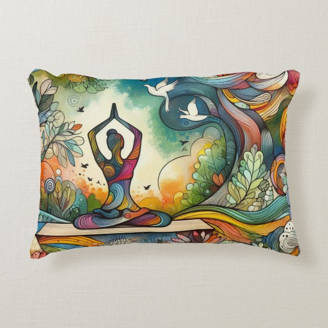 Almofada Decorativa Serenidade de Ioga Vibrante (Frente)